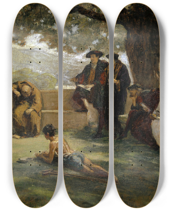 Triptych art skateboard deck of Ernst Stckelberg Old School And New Life by Ernst Stuckelberg (1831-1903)