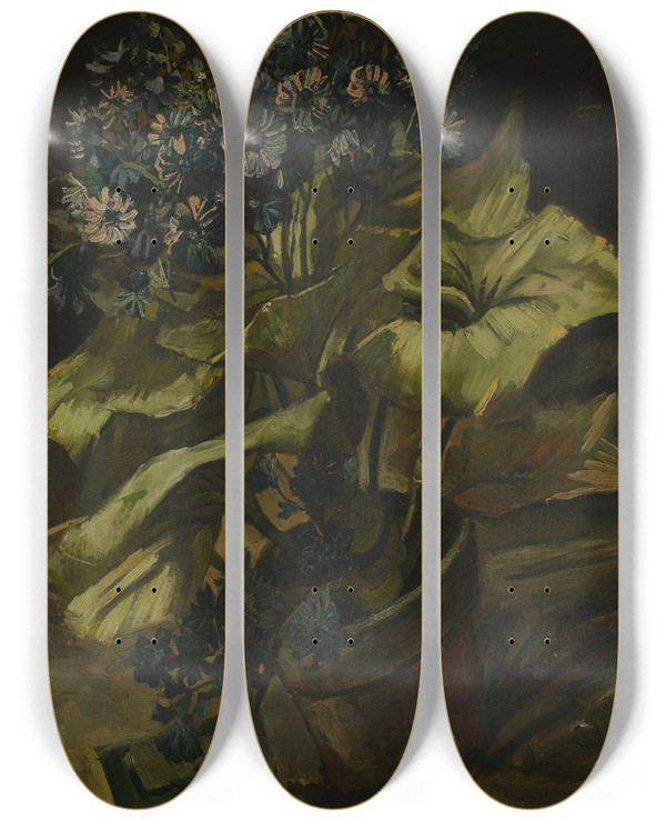Triptych art skateboard deck of Vincent Van Gogh Cineraria by Vincent van Gogh (1853-1890)