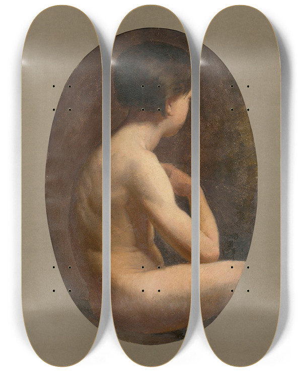 Triptych art skateboard deck of Gyula Benczr Chlapensk Akt by Gyula Benczur (1844-1920)