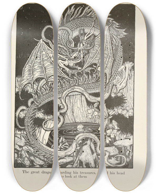 Triptych art skateboard deck of Dugald Stewart Walker Fairy Tales From Hans Christian Andersen Pl27 by Dugald Stewart Walker (1883-1937)