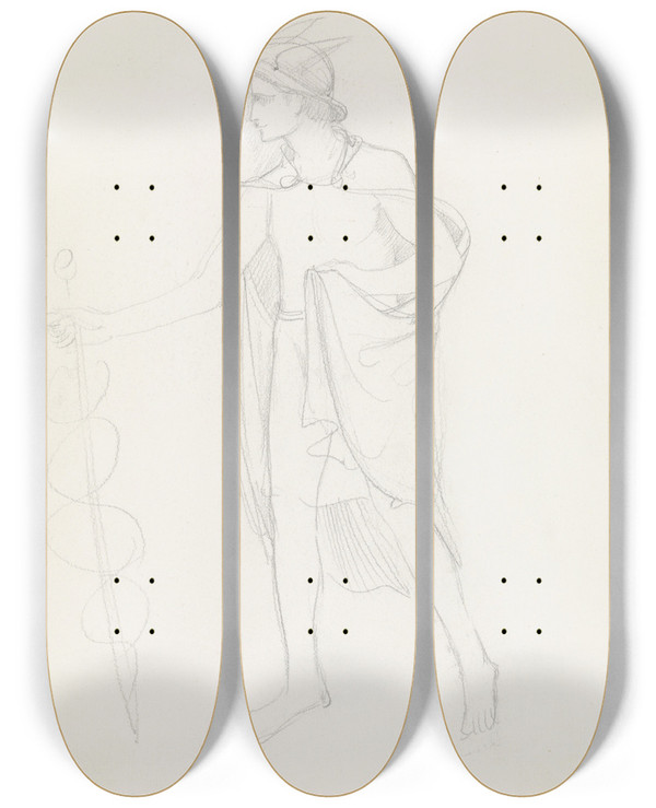Triptych art skateboard deck of Antoon Derkinderen Mercurius by Antoon Derkinderen (1859-1925)