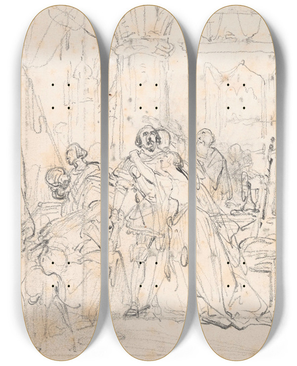 Triptych art skateboard deck of Nicaise De Keyser Historical Scene_2 by Nicaise De Keyser (1813-1887)