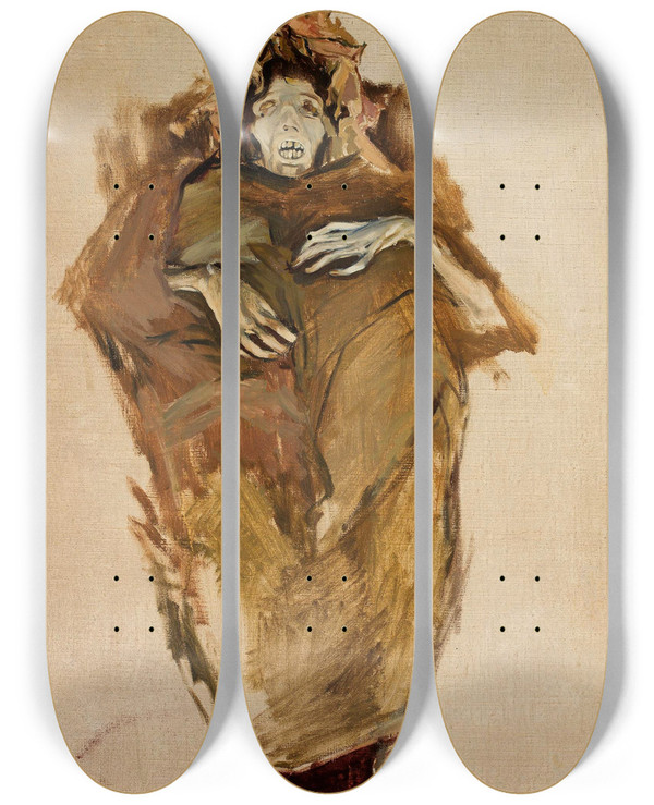 Triptych art skateboard deck of Konrad Krzyanowski Thais Mummy Sketch by Konrad Krzyzanowski (1872-1922)