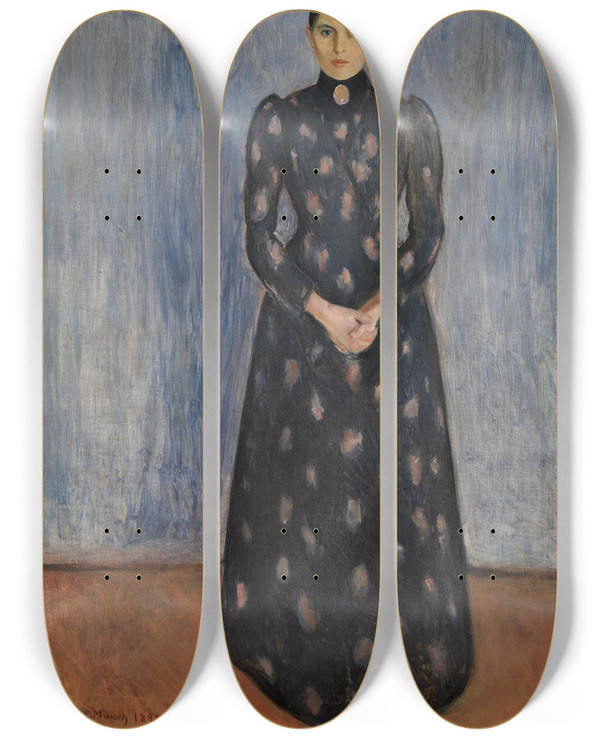 Triptych art skateboard deck of Edvard Munch Inger In Black And Violet by Edvard Munch (1863-1944)