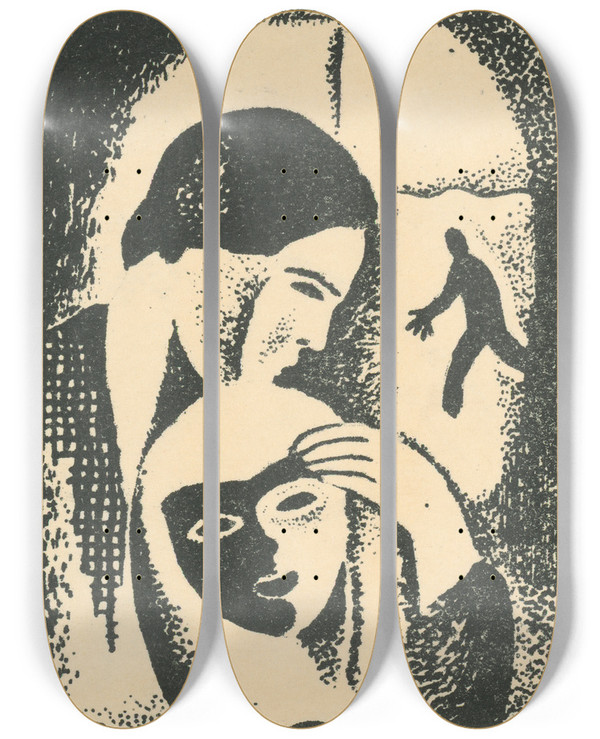 Triptych art skateboard deck of Mikul Galanda Lovers_4 by Mikulas Galanda (1895-1938)
