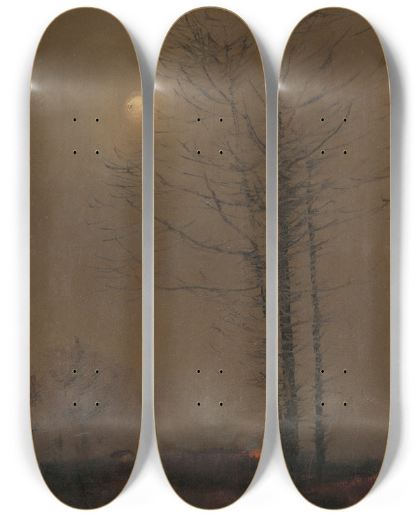 Triptych art skateboard deck of Ladislav Mednynszky Evening Landscape_1 by Ladislav Mednyanszky (1852-1919)