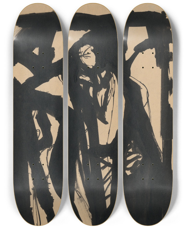 Triptych art skateboard deck of Jn Novk Figural Study by Jan Novak (1921-1944)