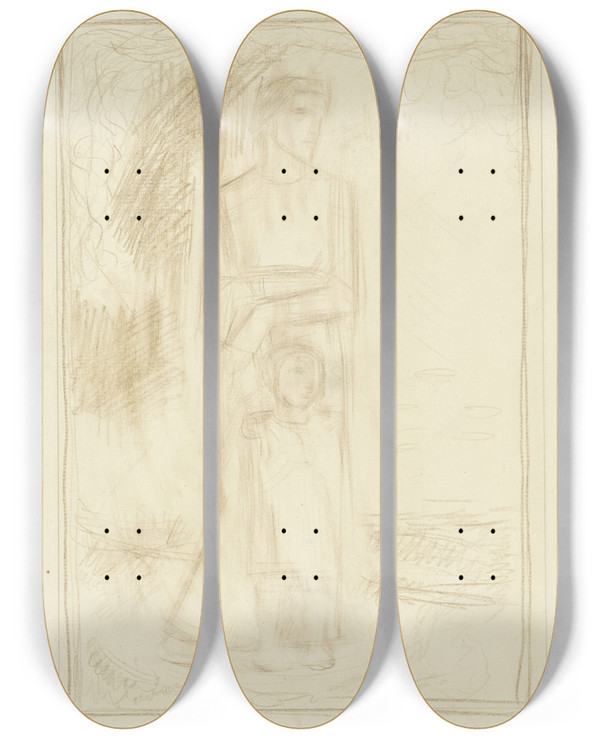Triptych art skateboard deck of Richard Nicolas Roland Holst Staande Vrouw En Kind In Een Landschap by Richard Nicolaus Roland Holst (1868-1938)