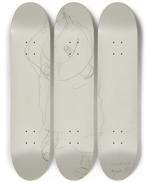 Triptych art skateboard deck of Anders Zorn Selfportrait_1 by Anders Zorn (1860-1920)