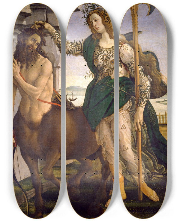 Triptych art skateboard deck of Sandro Botticelli Pallas And The Centaur by Sandro Botticelli (1444-1510)