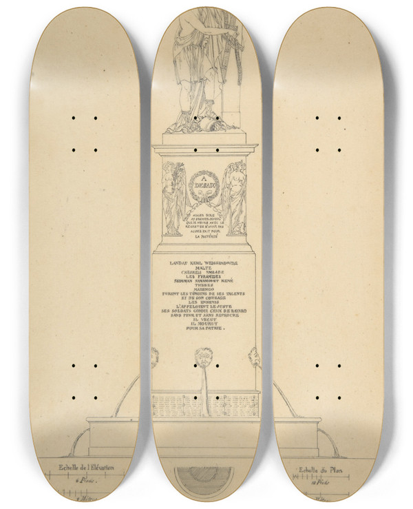 Triptych art skateboard deck of Charles Percier Fontaine Desaix by Charles Percier (1764-1838)