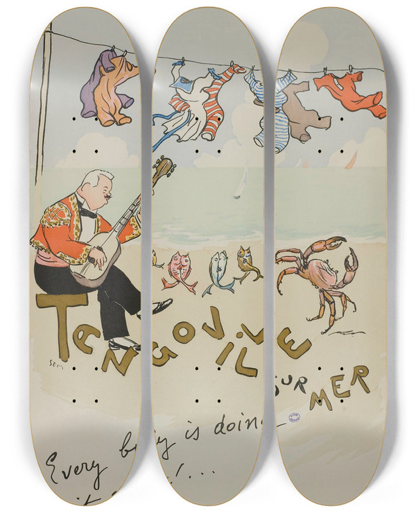 Triptych art skateboard deck of Georges Goursat Sem Tangovillesurmer Page De Titre by Georges Goursat (Sem) (1863-1934)