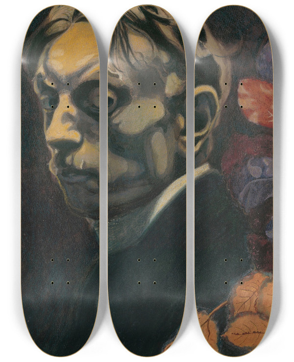 Triptych art skateboard deck of Lon Spilliaert Self Portrait_2 by Leon Spilliaert (1881-1946)