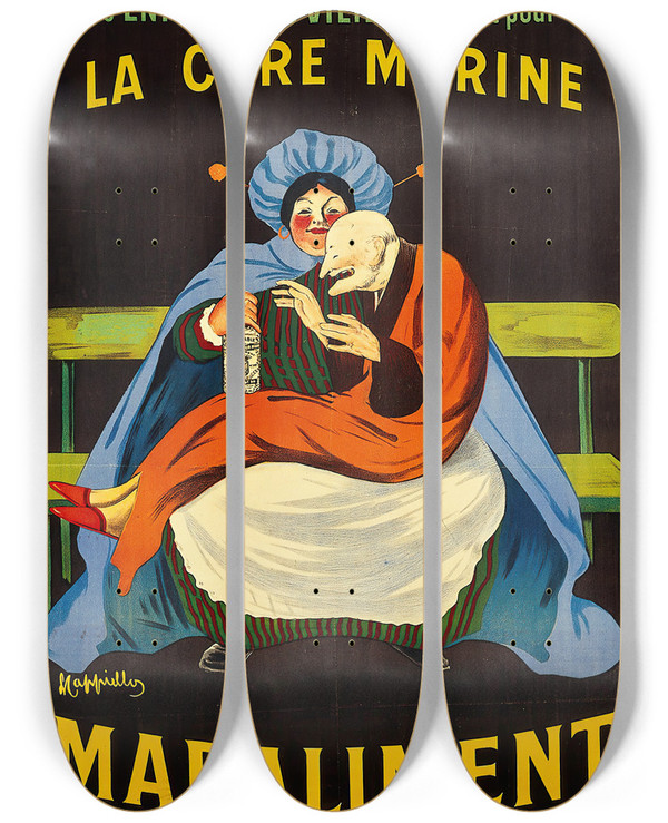 Triptych art skateboard deck of Leonetto Cappiello Maraliment by Leonetto Cappiello (1875-1942)