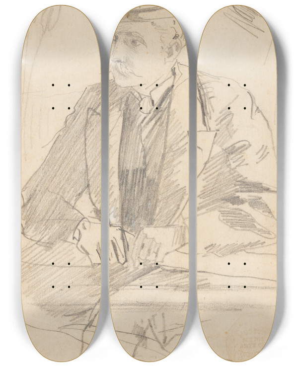 Triptych art skateboard deck of Winslow Homer Portrait Of A Man by Winslow Homer (1836-1910)