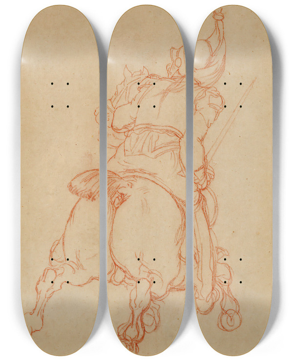 Triptych art skateboard deck of Thodore Gricault Cuirassier Cheval Chargeant by Theodore Gericault (1791-1824)