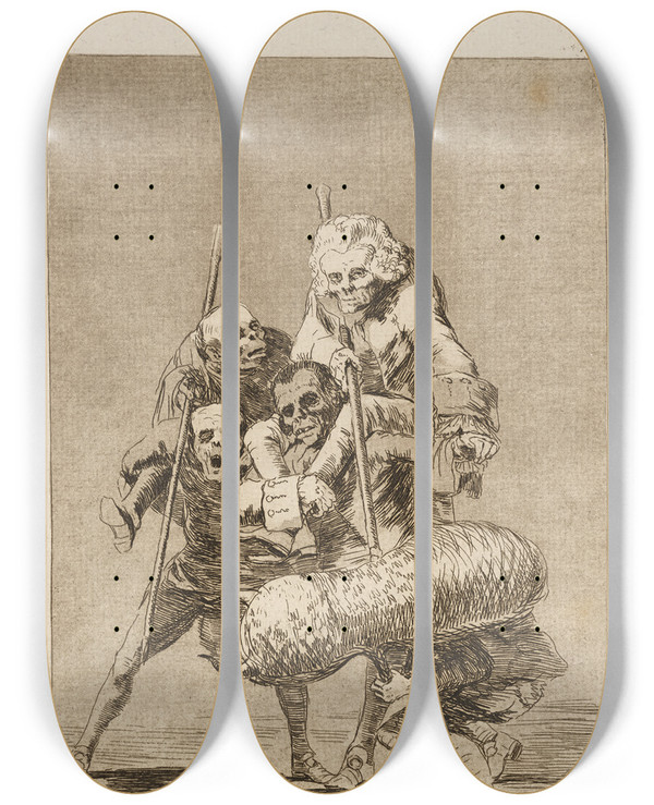 Triptych art skateboard deck of Francisco De Goya Unos Otros What One Does To Another by Francisco de Goya (1746-1828)