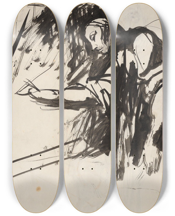 Triptych art skateboard deck of Jn Novk Figural Studies_2 by Jan Novak (1921-1944)