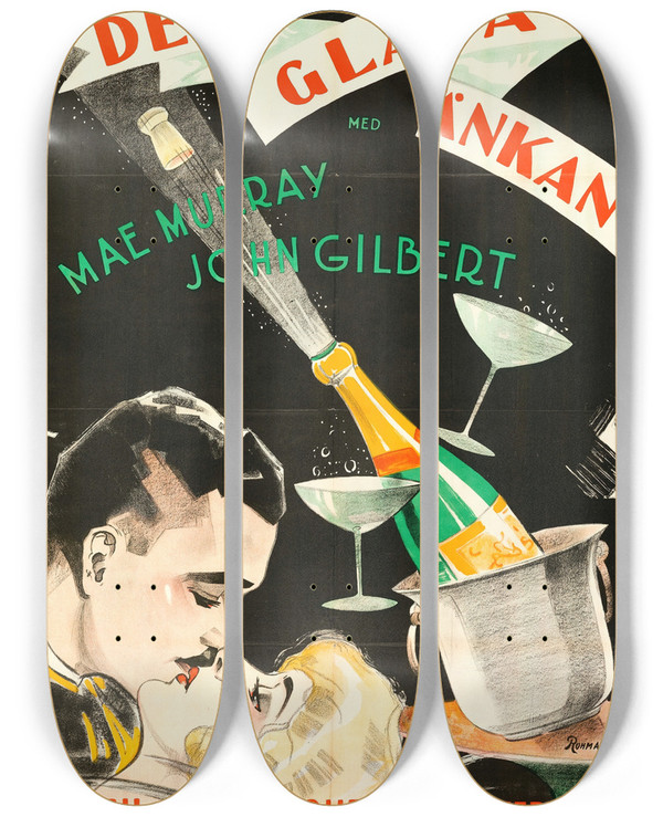 Triptych art skateboard deck of Eric Rohman The Merry Widow_2 by Eric Rohman (1891-1949)