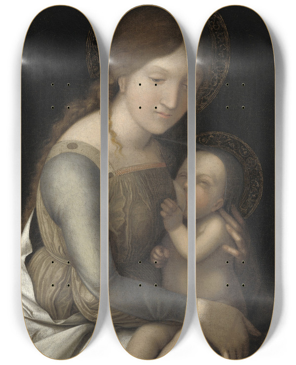 Triptych art skateboard deck of Circle Of Andrea Mantegna Madonna And Child by Circle Of Andrea Mantegna (1431-1506)