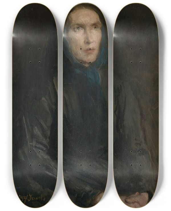 Triptych art skateboard deck of Jozef Israls Mater Dolorosa by Jozef Israels (1824-1911)