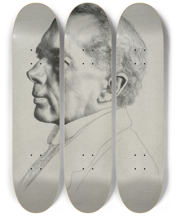 Triptych art skateboard deck of William Strang Campbell Dodgson Profile To The Left by William Strang (1859-1921)