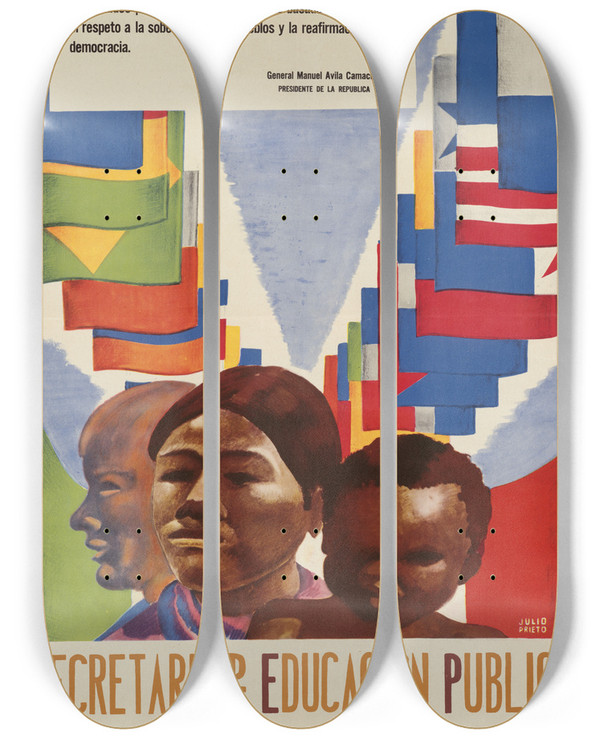 Triptych art skateboard deck of Julio Prieto Secretaria De Educacion Publica by Julio Prieto (20-)