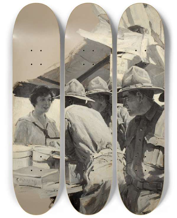 Triptych art skateboard deck of William Henry Dethlef Koerner Ice Cream Stand by William Henry Dethlef Koerner (1878-1938)