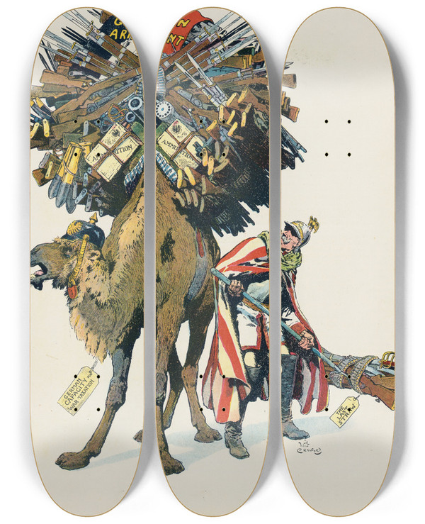 Triptych art skateboard deck of Will Crawford There Is Always A Last Straw by Will Crawford (1869-1944)