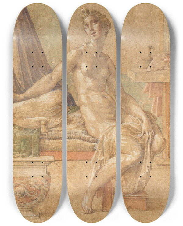 Triptych art skateboard deck of Parmigianino Lucretia by Parmigianino (1503-1540)