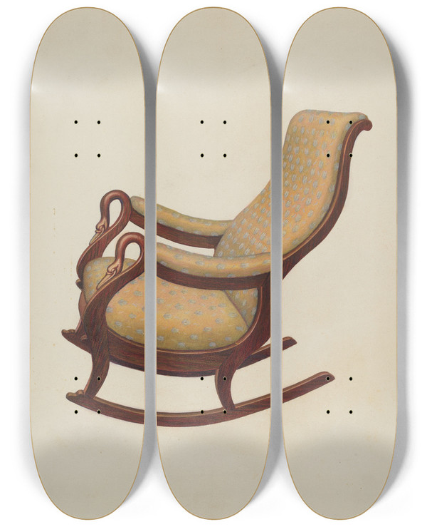 Triptych art skateboard deck of John R Towers Rocking Chair by John R Towers