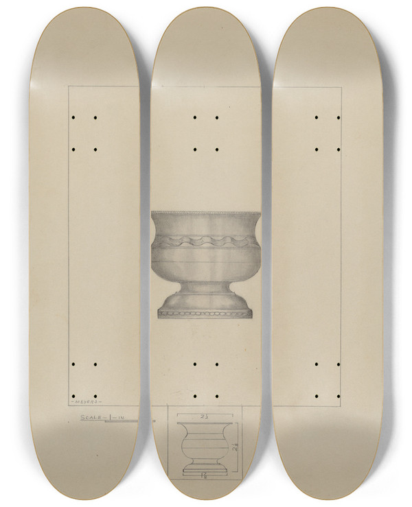 Triptych art skateboard deck of Henry Meyers Pewter Bowl_1 by Henry Meyers (20-)