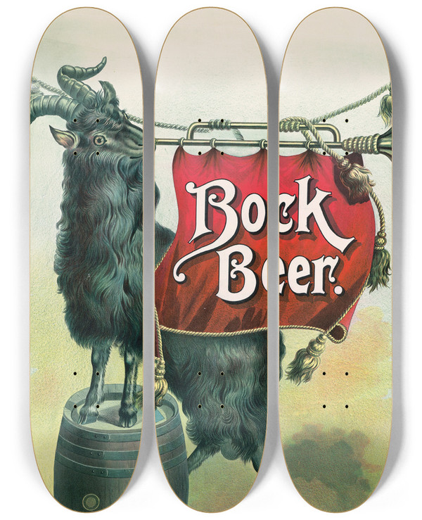 Triptych art skateboard deck of Rode Brand Bock Beer Banner Bock by Rode Brand (19-20-)
