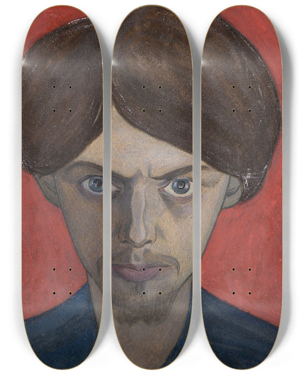 Triptych art skateboard deck of Ivar Arosenius Self Portrait_2 by Ivar Arosenius (1878-1909)