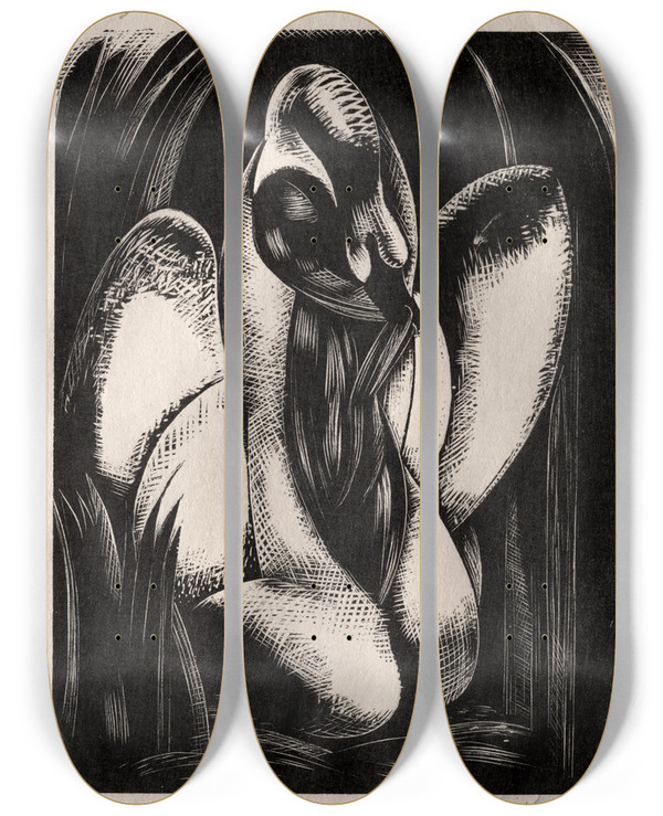 Triptych art skateboard deck of Paul Nash Leda by Paul Nash (1889-1946)
