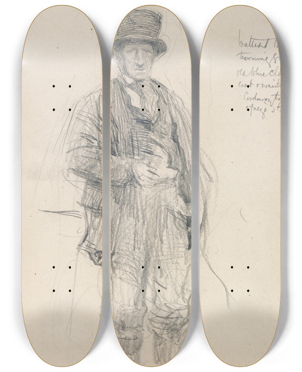 Triptych art skateboard deck of Walter Frederick Osborne A Galway Man by Walter Frederick Osborne (1859-1903)