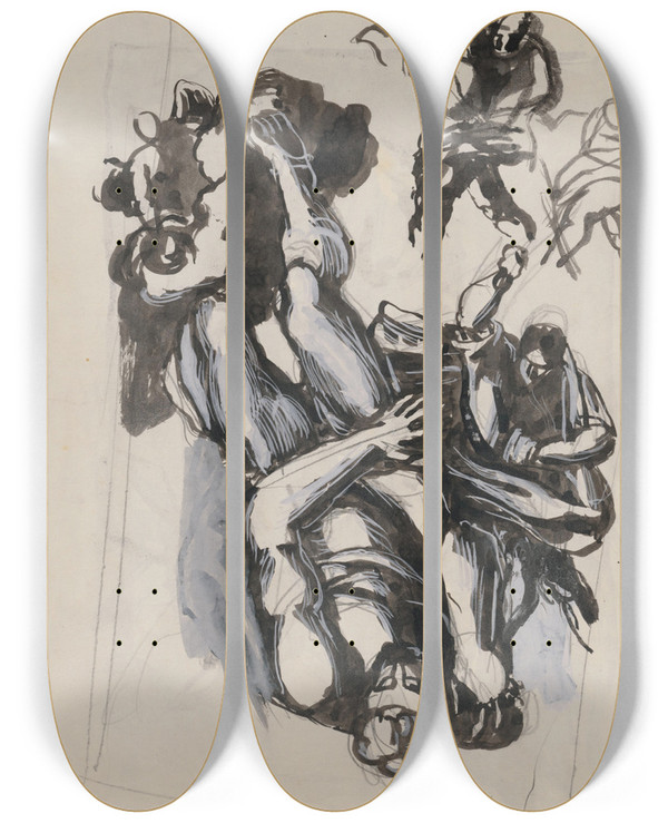 Triptych art skateboard deck of Jn Novk Figurlne Kompozcie by Jan Novak (1921-1944)
