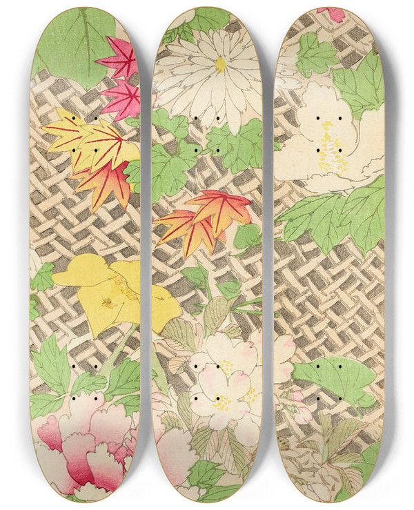 Triptych art skateboard deck of Korin Furuya Editor Bijutsukai Pl130 by Korin Furuya (Editor) (1875-1910)
