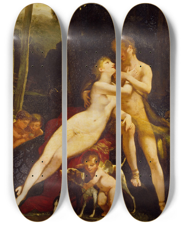 Triptych art skateboard deck of Pierrepaul Prudhon Venus And Adonis by Pierre-Paul Prud'hon (1758-1823)