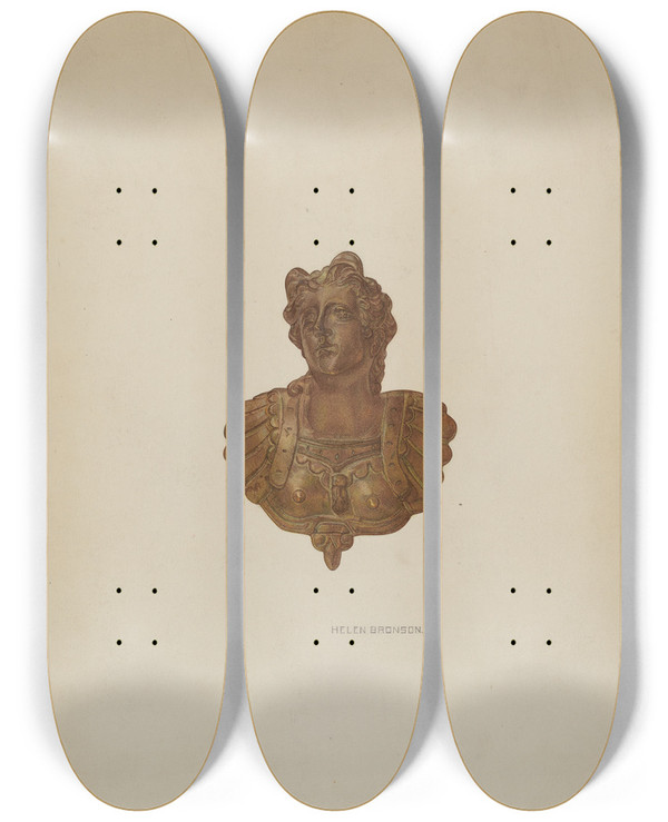 Triptych art skateboard deck of Helen Bronson Mirror Support Lady Bust by Helen Bronson