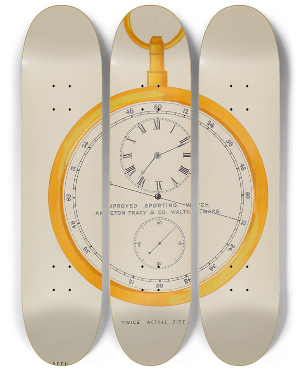 Triptych art skateboard deck of Harry G Aberdeen Sporting Watch by Harry G Aberdeen