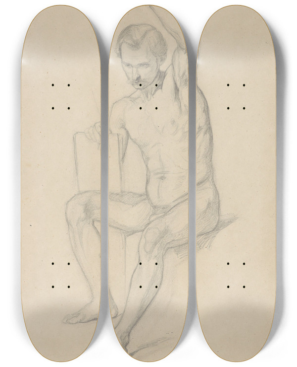Triptych art skateboard deck of Jzef Simmler Nude Study For The Figure Of The Prophet Isaiah In The Painting The Immaculate Conception Of The Blessed Virgin Mary by Jozef Simmler (1823-1868)