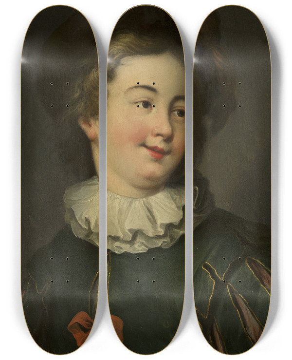 Triptych art skateboard deck of Christian Wilhelm Ernst Dietrich Portrait Of A Boy by Christian Wilhelm Ernst Dietrich (1712-1774)