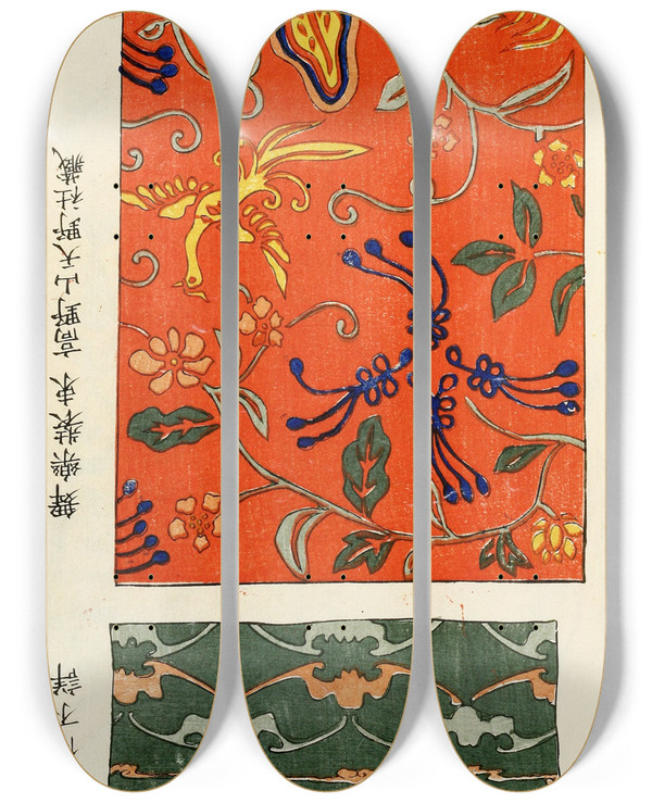 Triptych art skateboard deck of A F Stoddard Company Chinese Prints Pl81 by A F Stoddard Company (1871-1894)