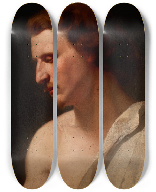 Triptych art skateboard deck of Jan Matejko Academic Study Young Man by Jan Matejko (1838-1893)