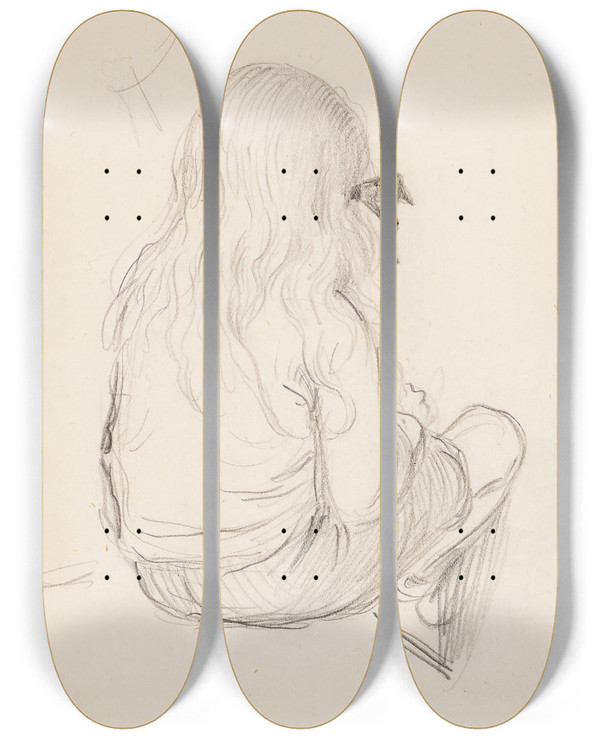 Triptych art skateboard deck of Venny Soldanbrofeldt Antti Sitting Seen Diagonally From Behind by Venny Soldan-Brofeldt (1863-1945)