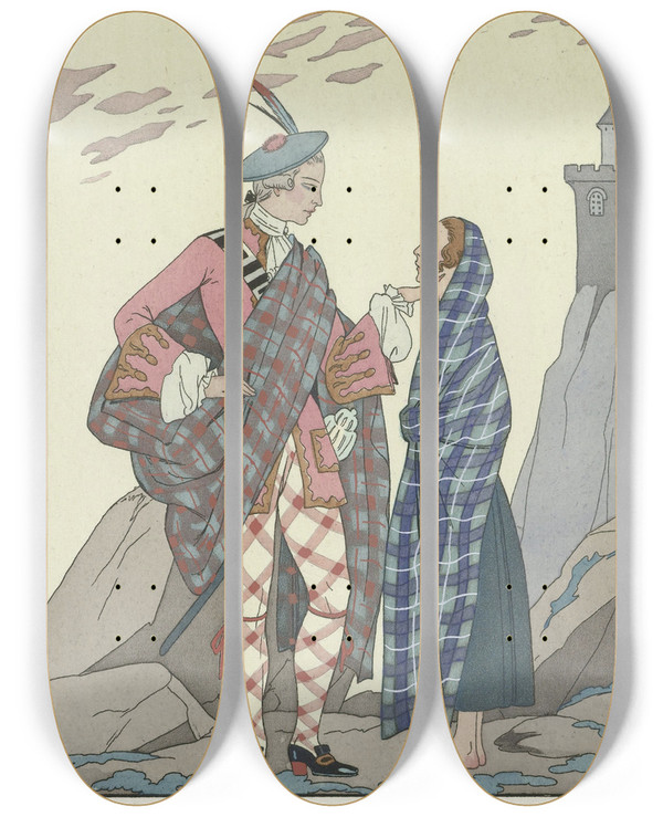 Triptych art skateboard deck of George Barbier Nayez Pas Peur Petite Cosse Xviiie Sicle by George Barbier (1882-1932)