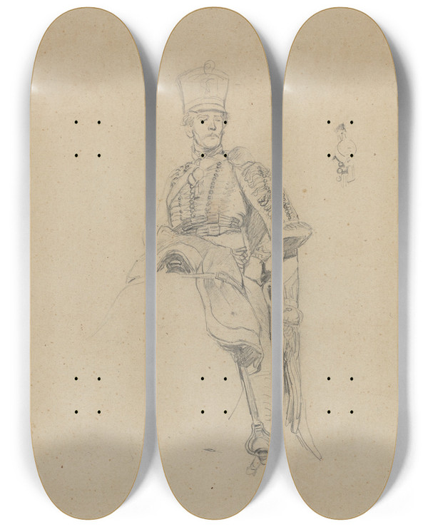 Triptych art skateboard deck of Ernest Meissonier A French Hussar by Ernest Meissonier (1815-1891)