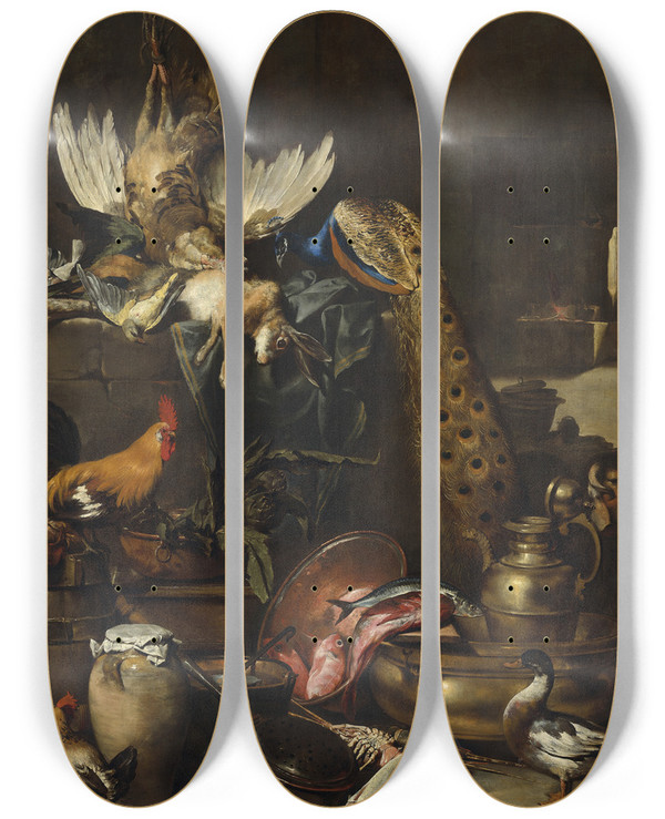Triptych art skateboard deck of Antonio Maria Vassallo The Larder by Antonio Maria Vassallo (1620-1664)