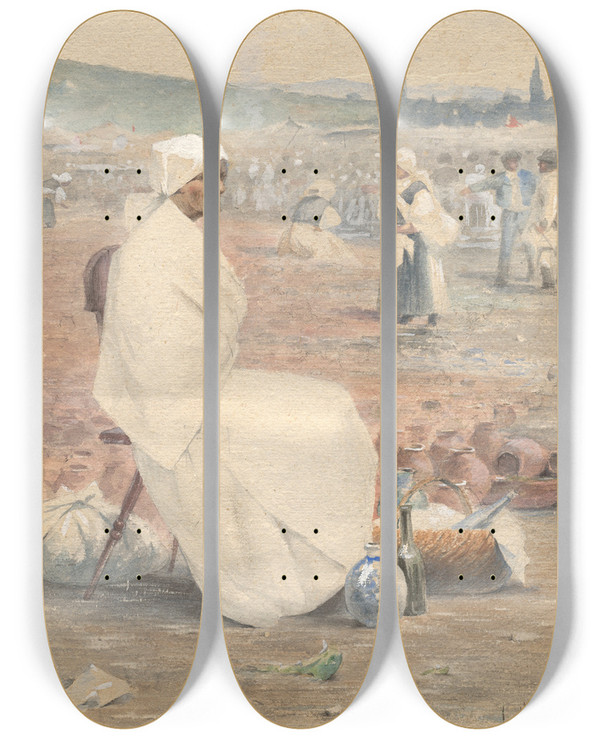 Triptych art skateboard deck of Joa Prka On A Myjava Market by Joza Uprka (1861-1940)